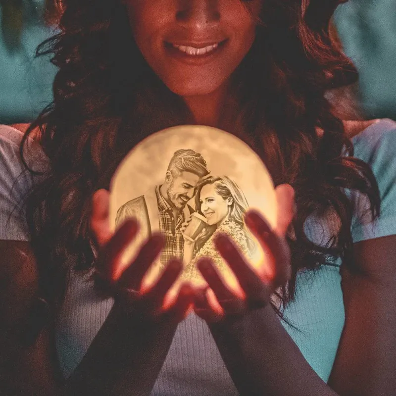 Moon Lamp 3D Printing Photo&Engraved Moon Lamp -Touch 3 Colors - auphotoblanket