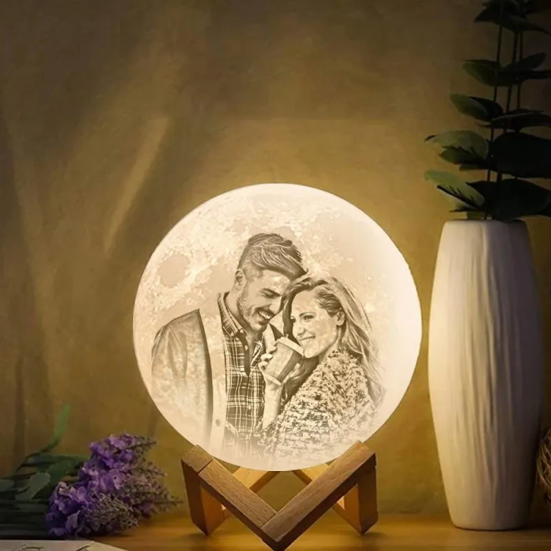 Moon Lamp 3D Printing Photo&Engraved Moon Lamp -Touch 3 Colors - auphotoblanket