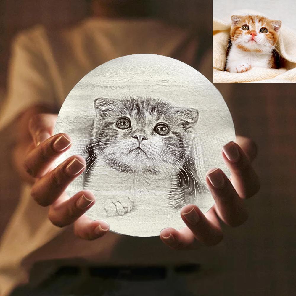 Personalised 3D Printed Jupiter Lamp,Engraved Pet Photo - Remote Control Sixteen Colors (10-20cm)