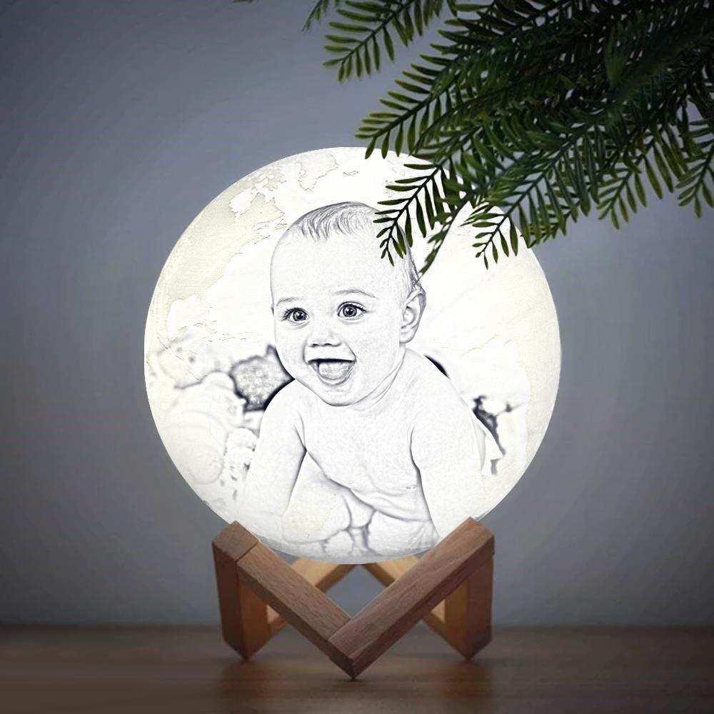 Magic Lunar Customized Earth Lamp With Text, Engraved Photo Lamp For Baby - Touch Two Colors (10-15cm) - auphotoblanket