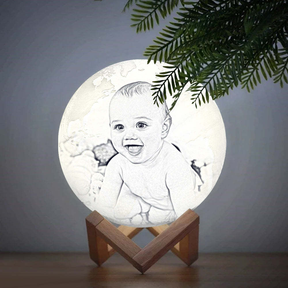 Magic Lunar Customized Earth Lamp With Text, Engraved Photo Lamp For Baby - Touch Two Colors (10-15cm) - auphotoblanket