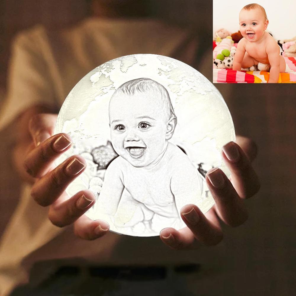 Magic Lunar Customized Earth Lamp With Text, Engraved Photo Lamp For Baby - Touch Two Colors (10-15cm) - auphotoblanket