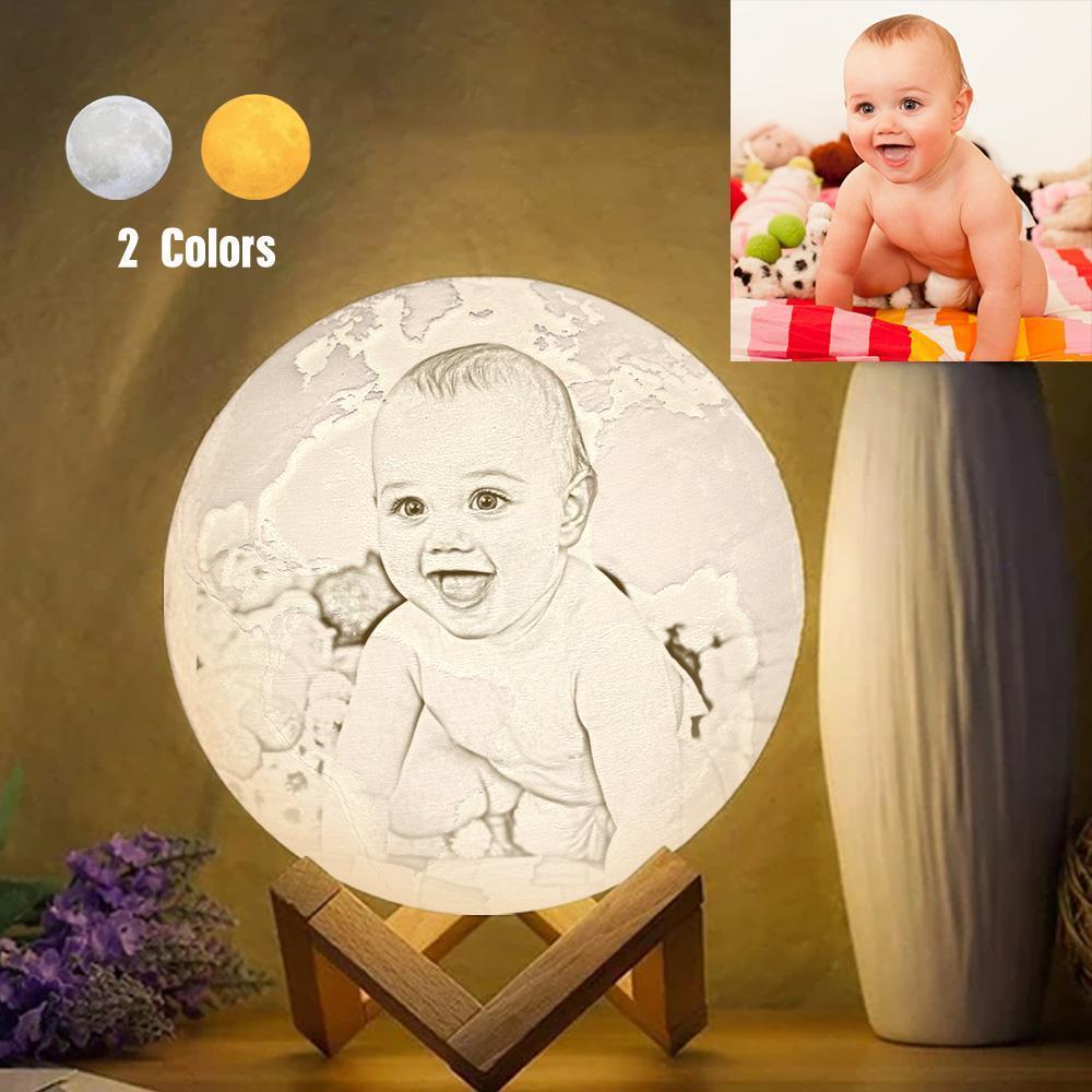 Magic Lunar Customized Earth Lamp With Text, Engraved Photo Lamp For Baby - Touch Two Colors (10-15cm) - auphotoblanket