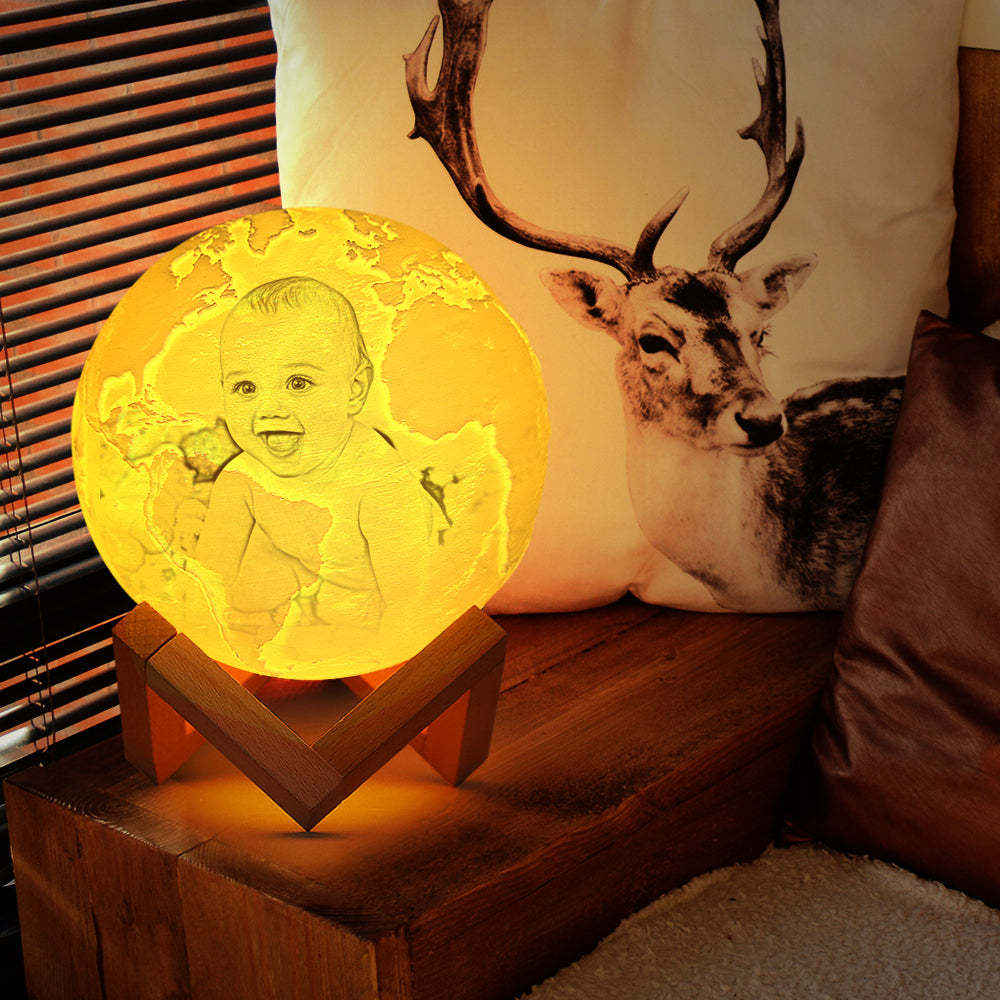 Magic Lunar Customized Earth Lamp With Text, Engraved Photo Lamp For Baby - Touch Two Colors (10-15cm) - auphotoblanket