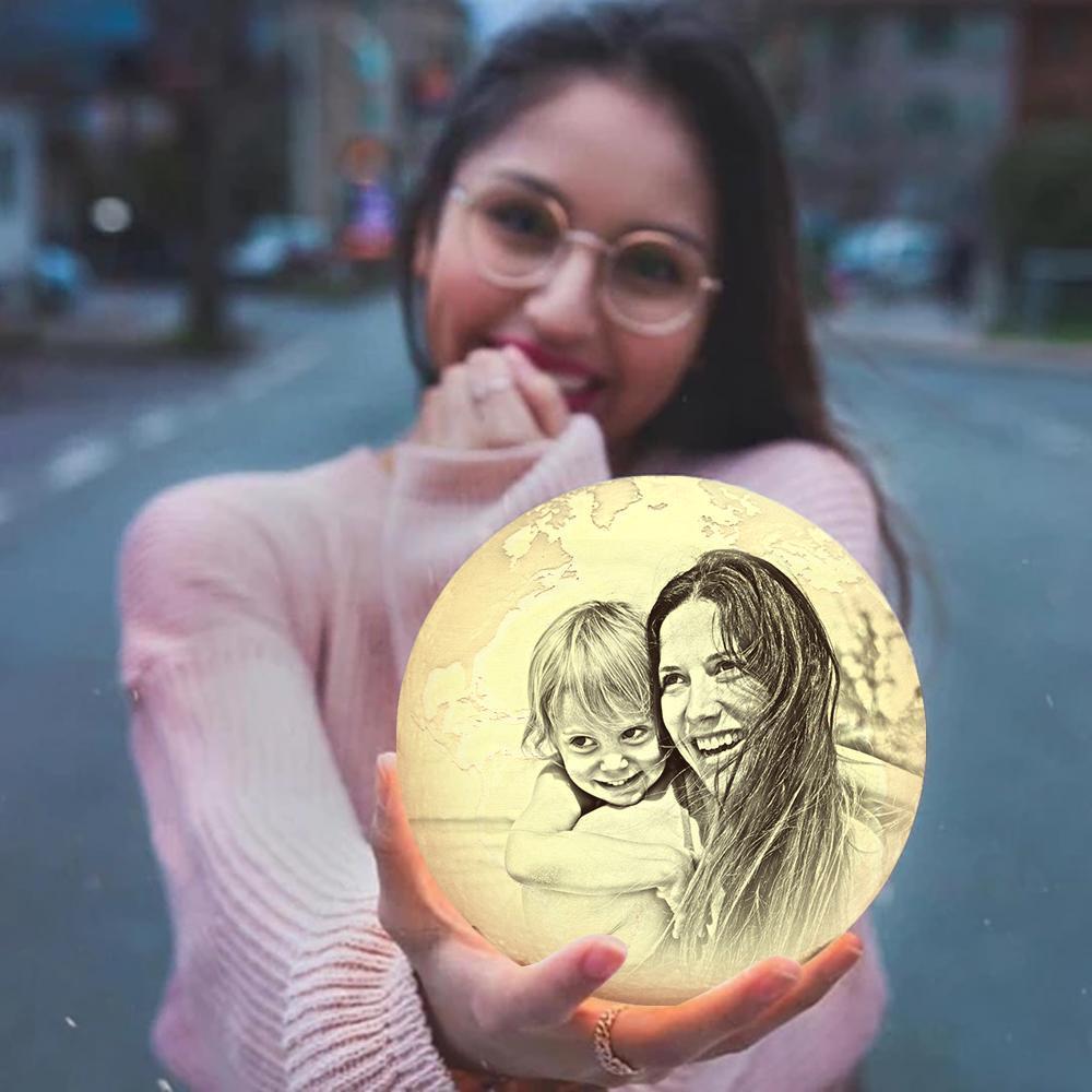 Two Colors Magic Lunar Customized Earth Lamp With Text, Engraved Photo Lamp (10-15cm) - auphotoblanket