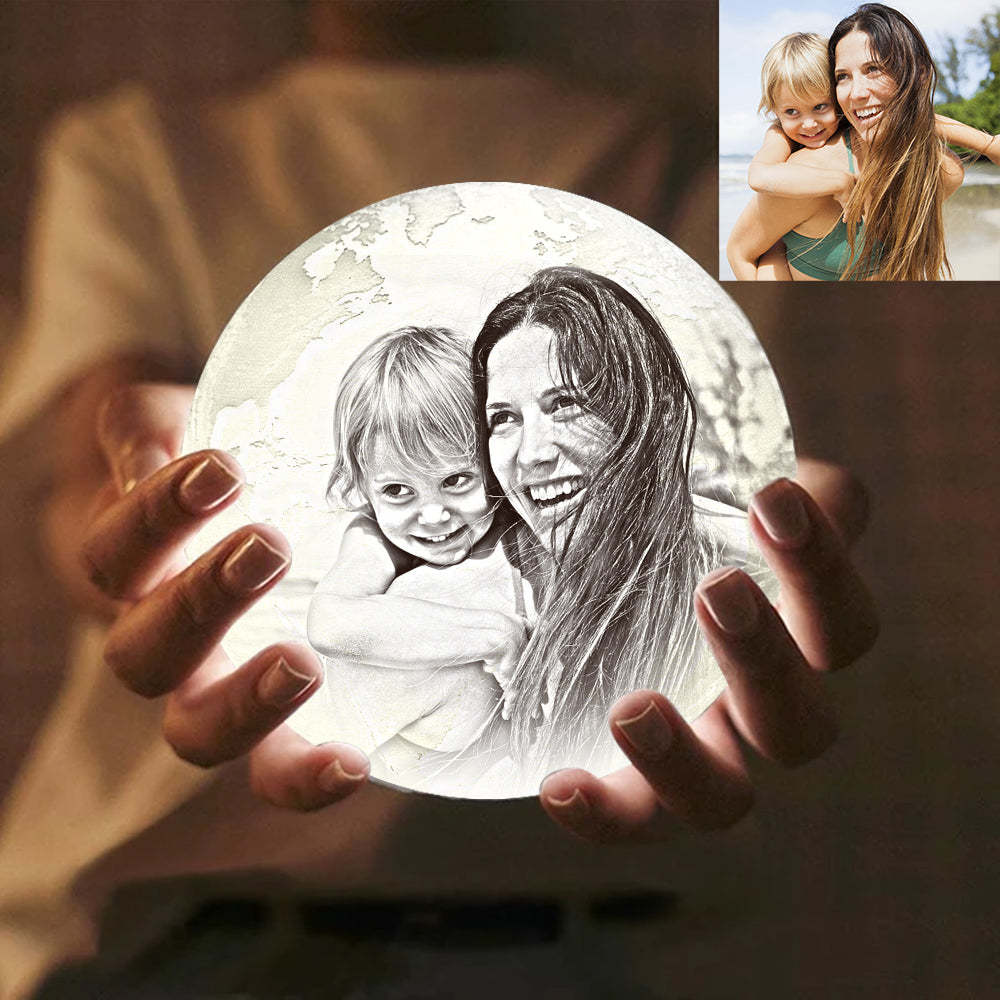 Two Colors Magic Lunar Customized Earth Lamp With Text, Engraved Photo Lamp (10-15cm) - auphotoblanket