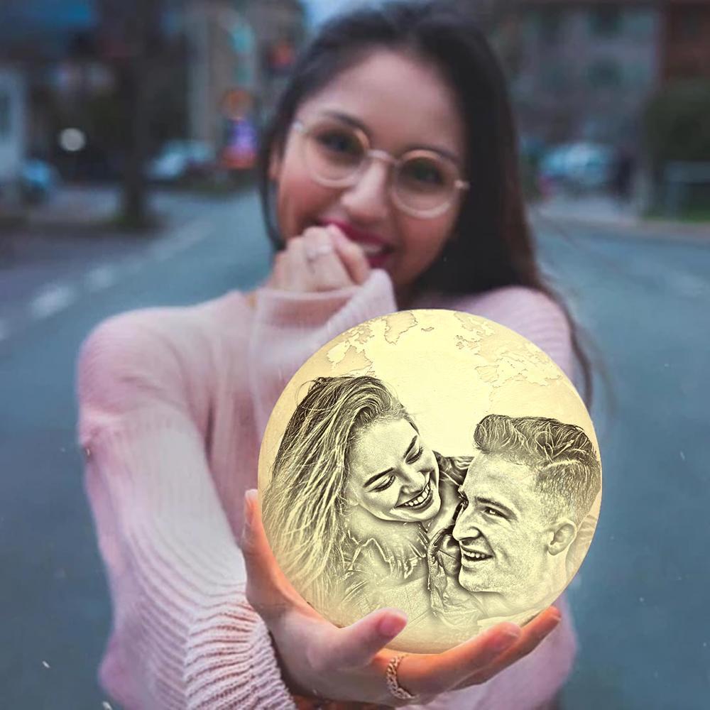 Magic Lunar Customized Earth Lamp With Text, Engraved Photo Lamp For Lover - Touch Two Colors (10-15cm) - auphotoblanket