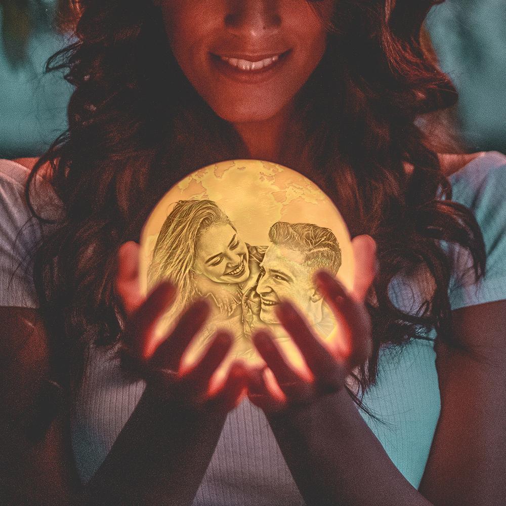 Magic Lunar Customized Earth Lamp With Text, Engraved Photo Lamp For Lover - Touch Two Colors (10-15cm) - auphotoblanket