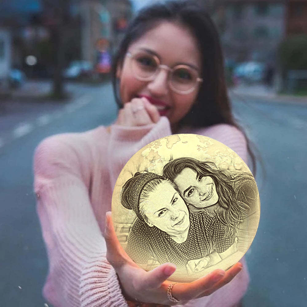 Magic Lunar Customized Earth Lamp With Text, Engraved Photo Lamp For Friend - Touch Two Colors (10-15cm) - auphotoblanket