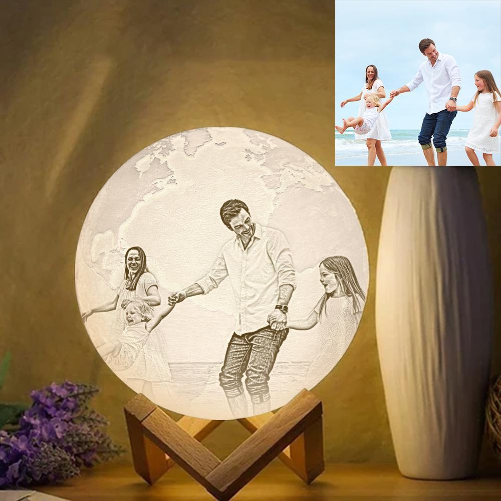 Gift For Family, Personalised Earth Engraved 3D Printing Earth Light, Lamp Jupiter -Touch Three Colors (10-20cm)