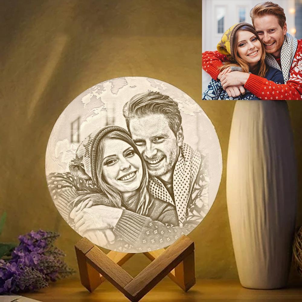 Personalised Creative 3D Print photo Earth Lamp, Lover Gifts Engraved Lamp - Tap Three Colors (10-20cm)
