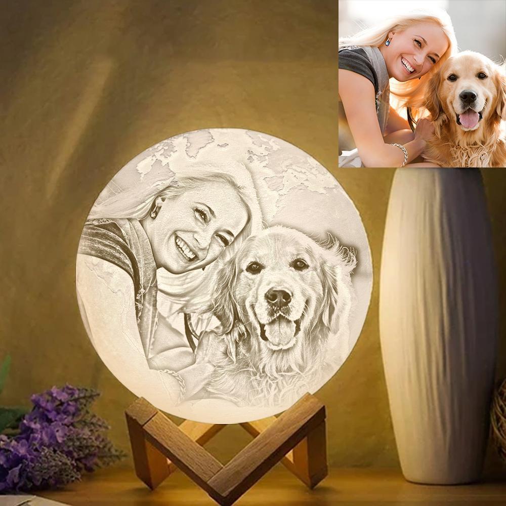 Personalised 3D Print photo Earth Lamp, Creative Pet Gift Engraved Lamp - Tap Three Colors (10-20cm)