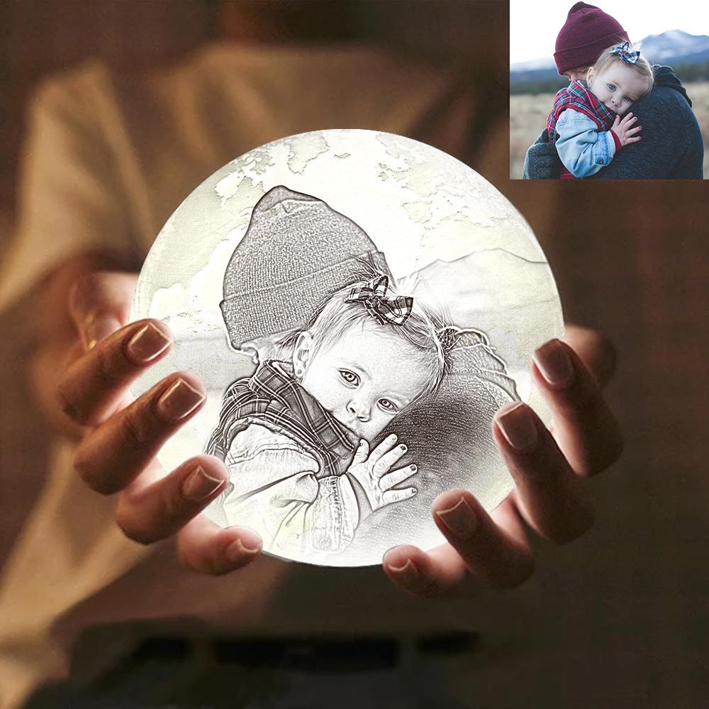 Custom Engraved 3D Printing Photo Earth Lamp | Tap to Convert 3 Colors - auphotoblanket