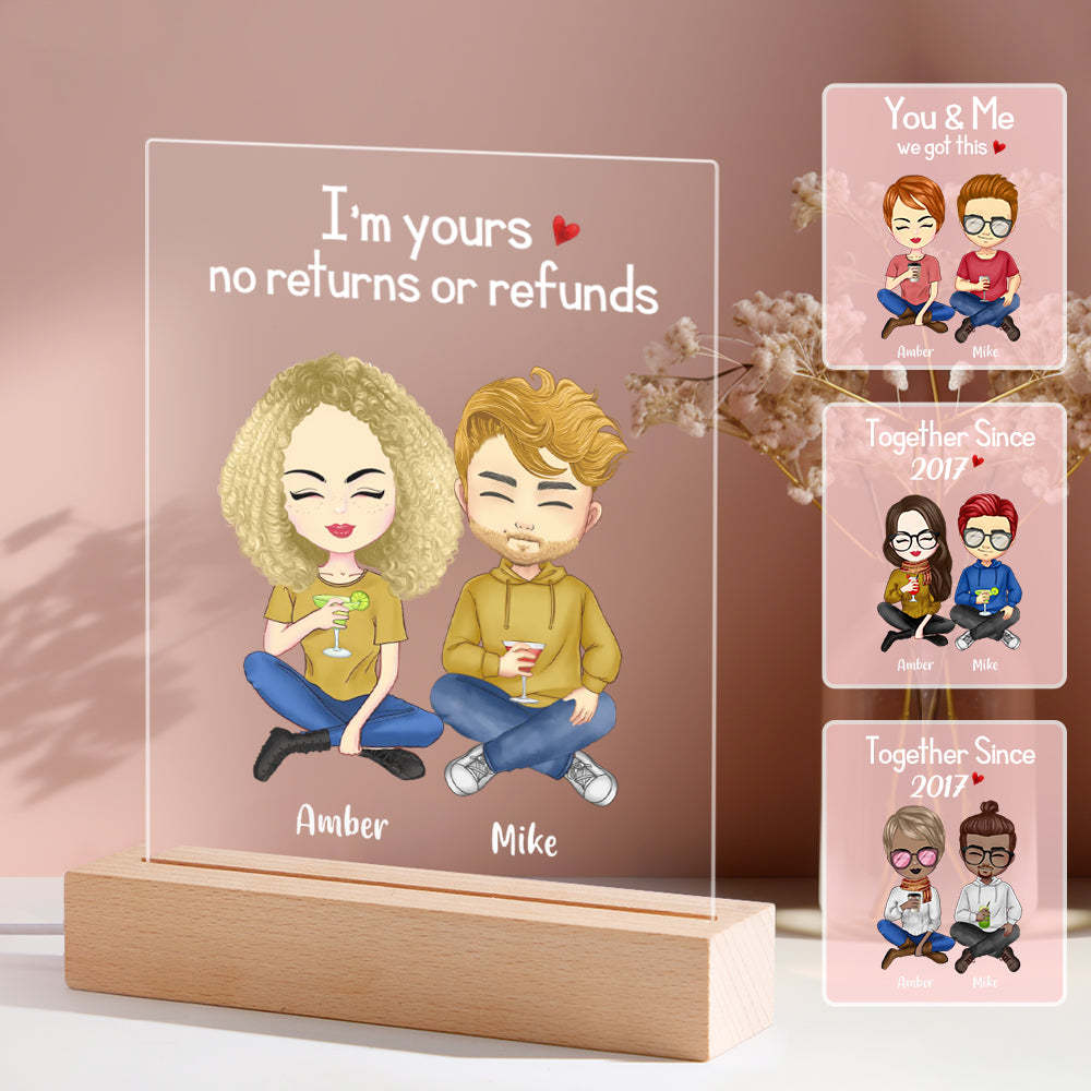 Custom Plaque Lamp Couple Personalized Hairstyle Clothes and Name Cartoon Gifts for Her - auphotoblanket