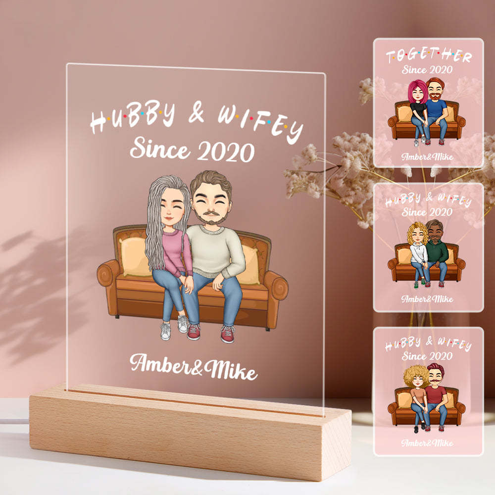 Custom Couple Personalized Hairstyle Clothes and Name Cartoon Plaque Lamp Gifts for Him - auphotoblanket