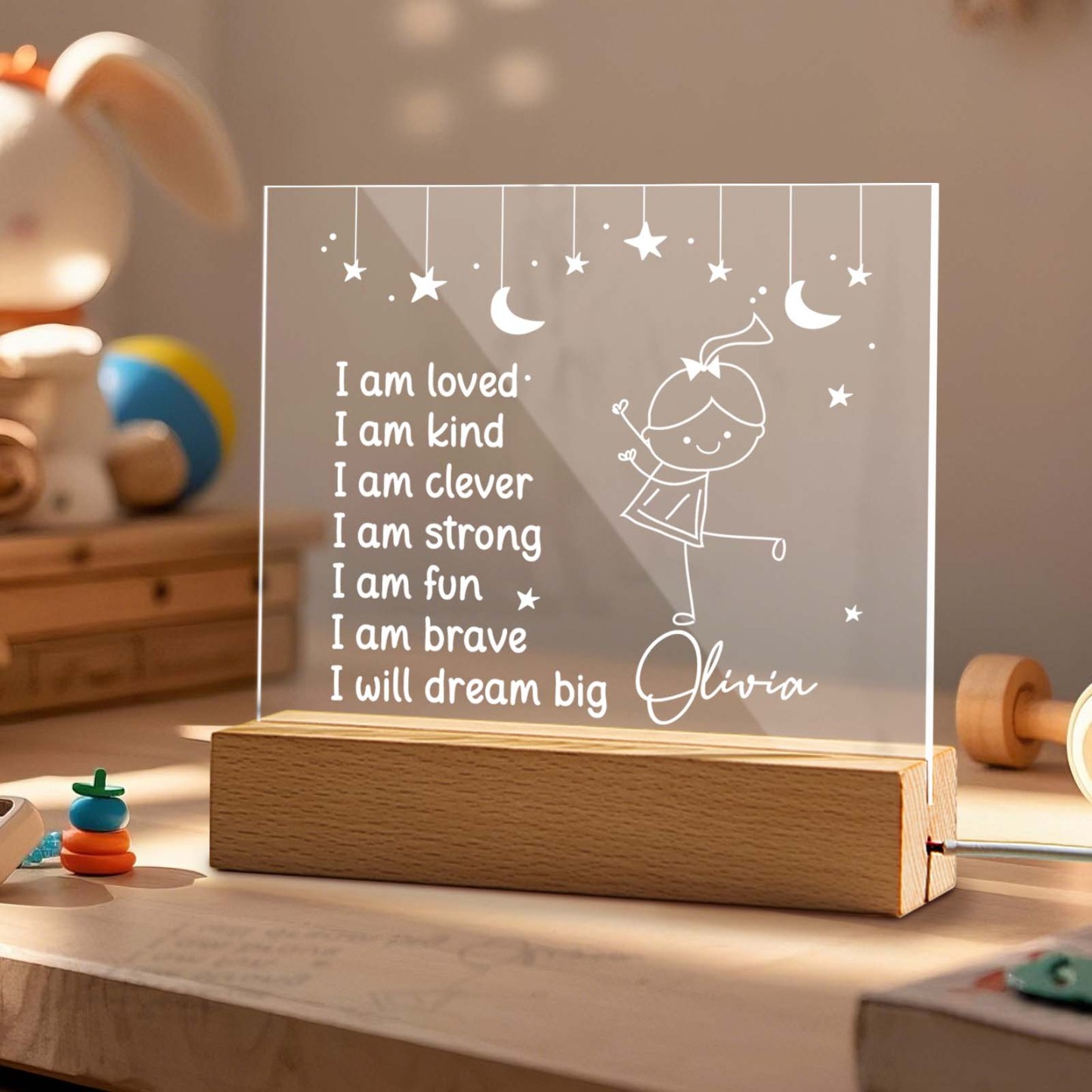 Personalized Affirmations Kids Night Plaque LED Lamp Night Light - auphotoblanket