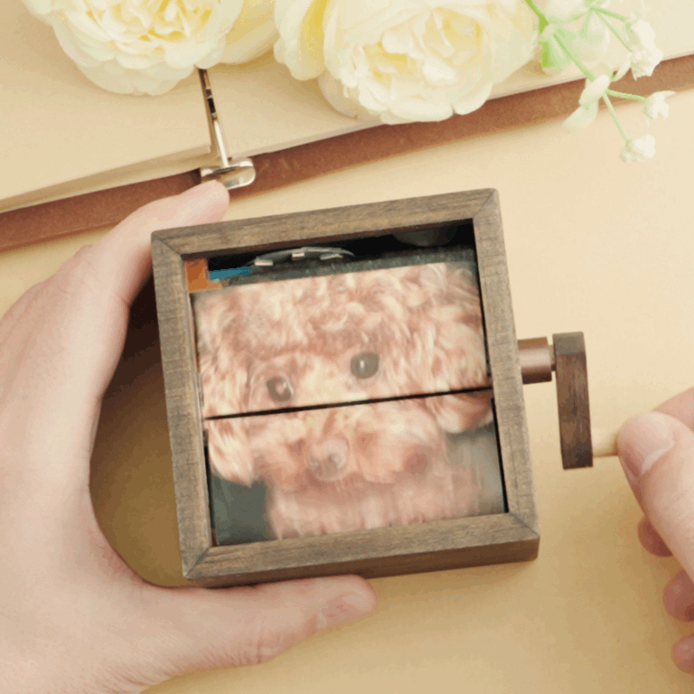 Custom Flip Book Frame Animation Machine Mechanical Hand-cranked Photo Album with Light Black Walnut Baby Photo Cube Frame Creative Gift