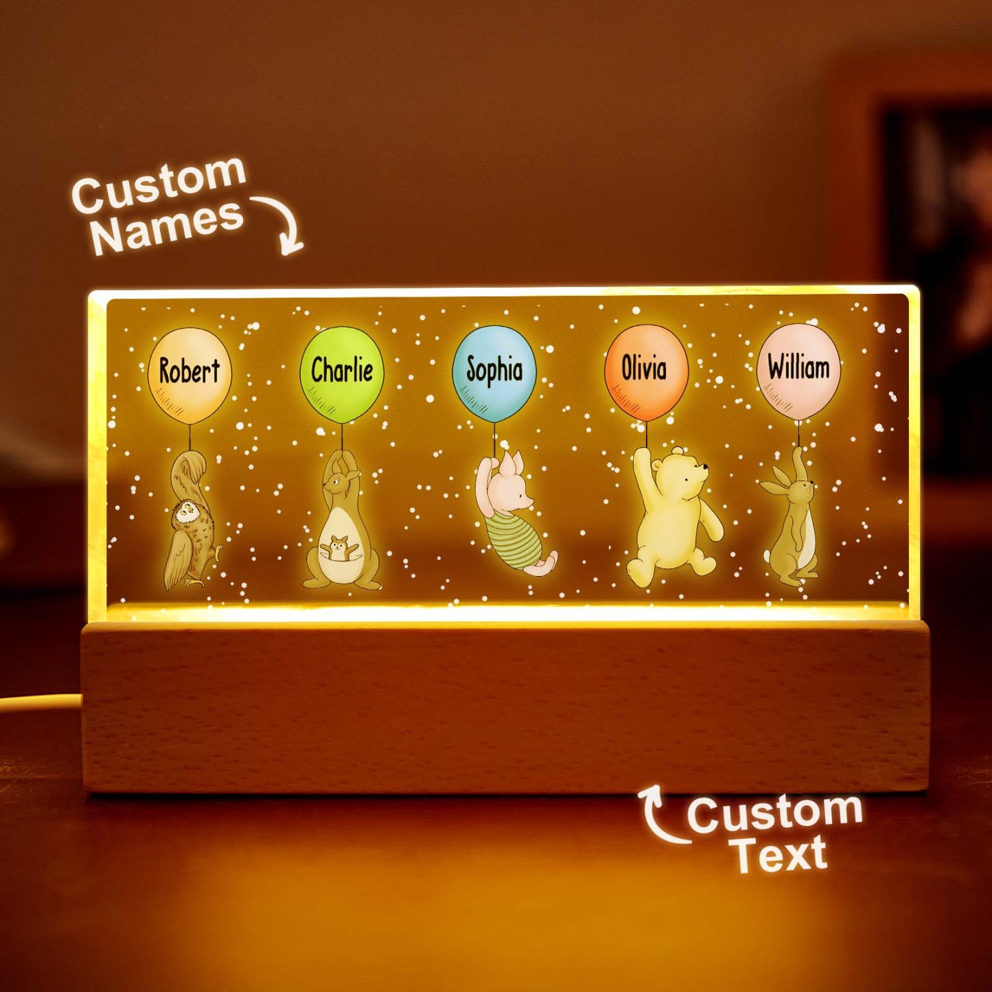 Grandma's Grandkids Cute Characters With Balloons Personalized Acrylic Block LED Night Light - auphotoblanket