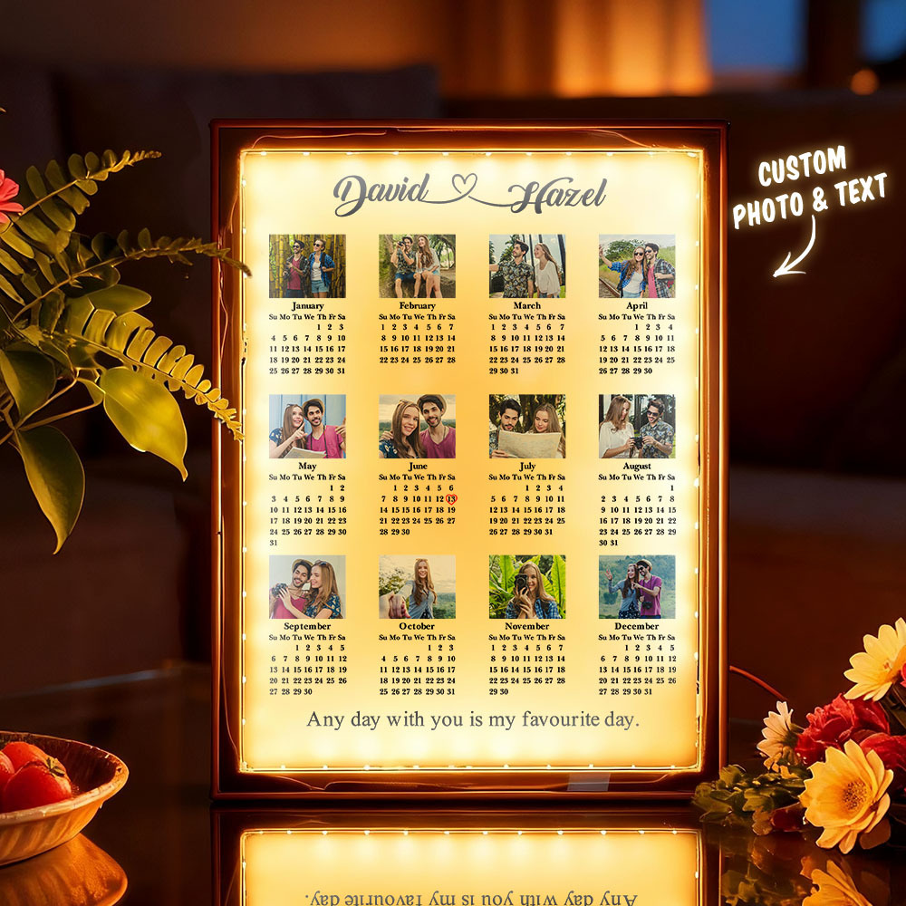 Personalized 2026 Calendar Mirror Light Box with Photo - auphotoblanket