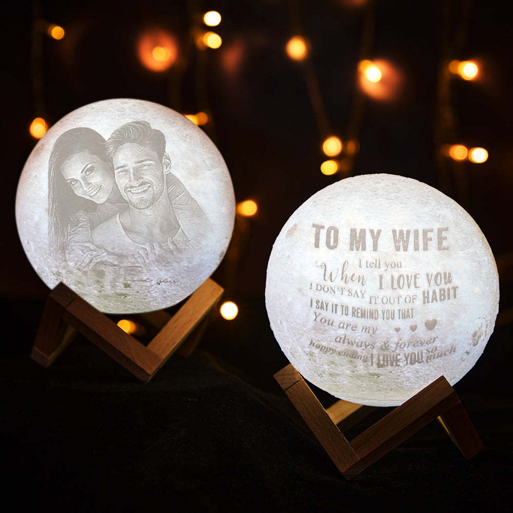 Customised Moon Lamp with Touch Control To My Wife Anniversary Gift For Wife - auphotoblanket