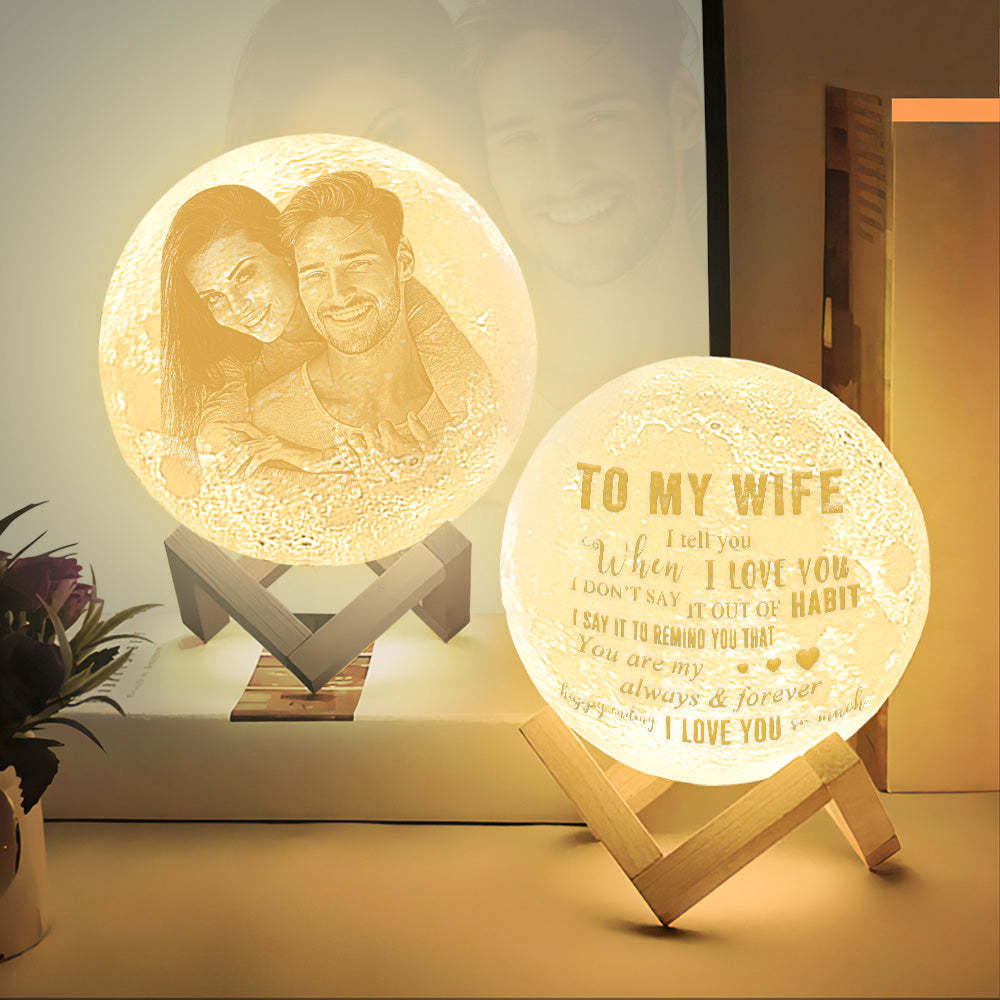 Customised Moon Lamp with Touch Control To My Wife Anniversary Gift For Wife - auphotoblanket