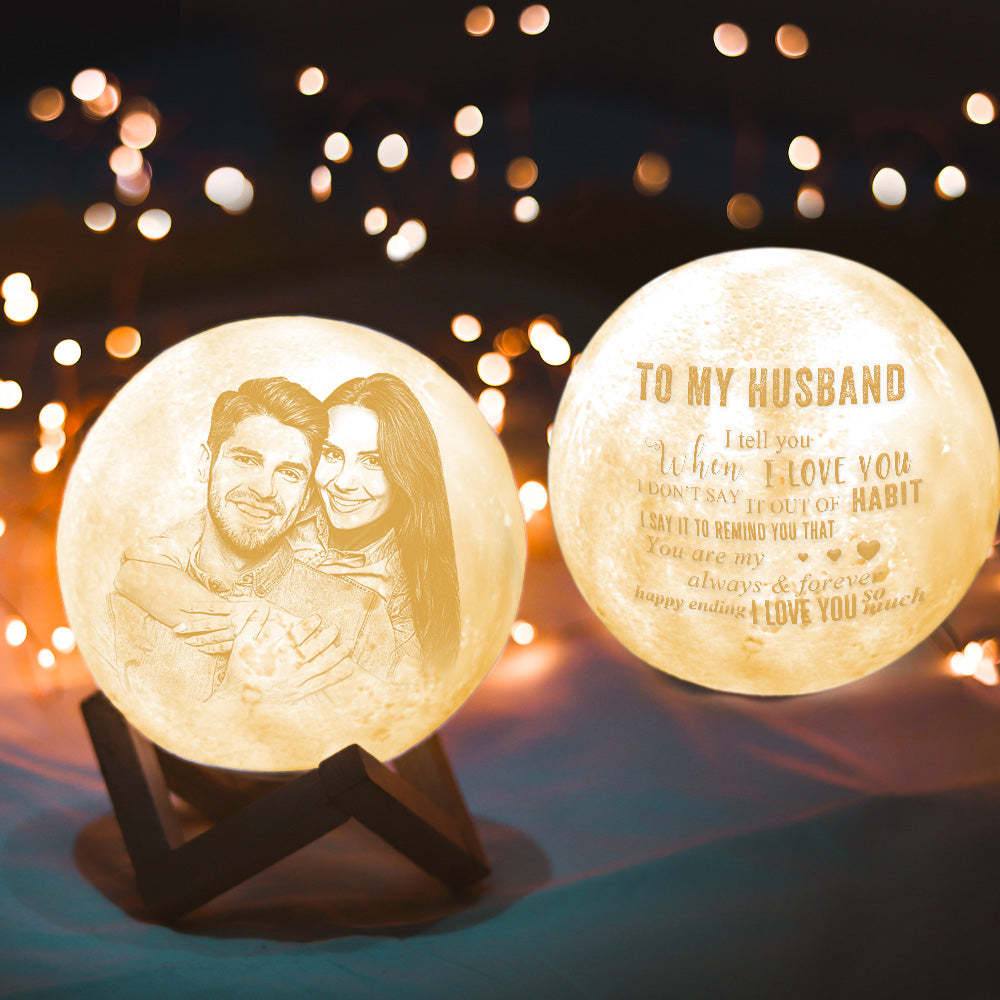 Father's Day Gifts Customised Moon Lamp with Touch Control To My Hunsband Anniversary Gift For Him - auphotoblanket