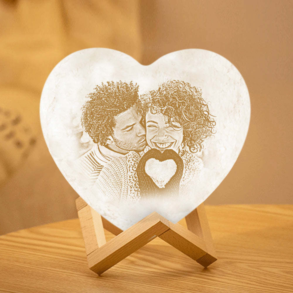 Valentine's Day Gifts Custom Photo Heart Lamp Personalized Night Light 3D Printed (10-15cm) for Wife - auphotoblanket