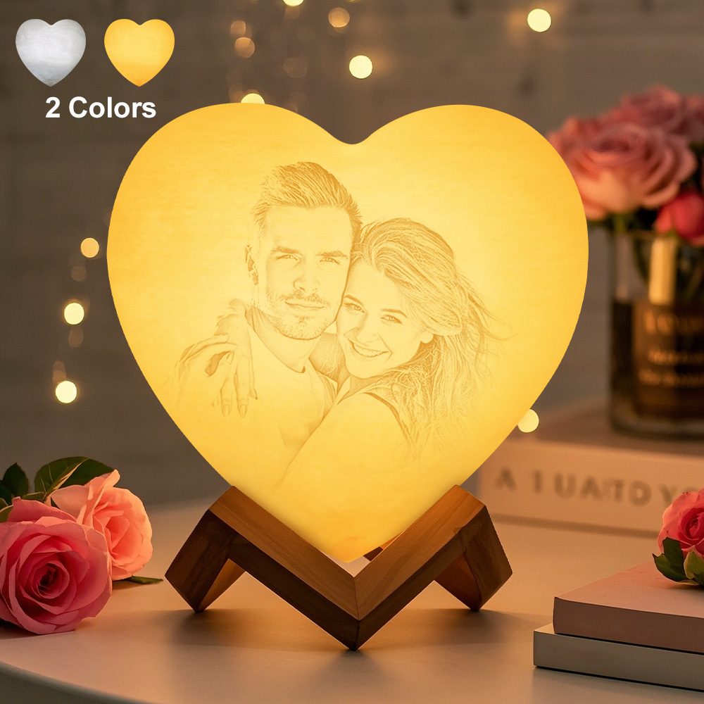 Valentine's Day Gifts Custom Photo Heart Lamp Personalized Night Light 3D Printed (10-15cm) for Wife - auphotoblanket