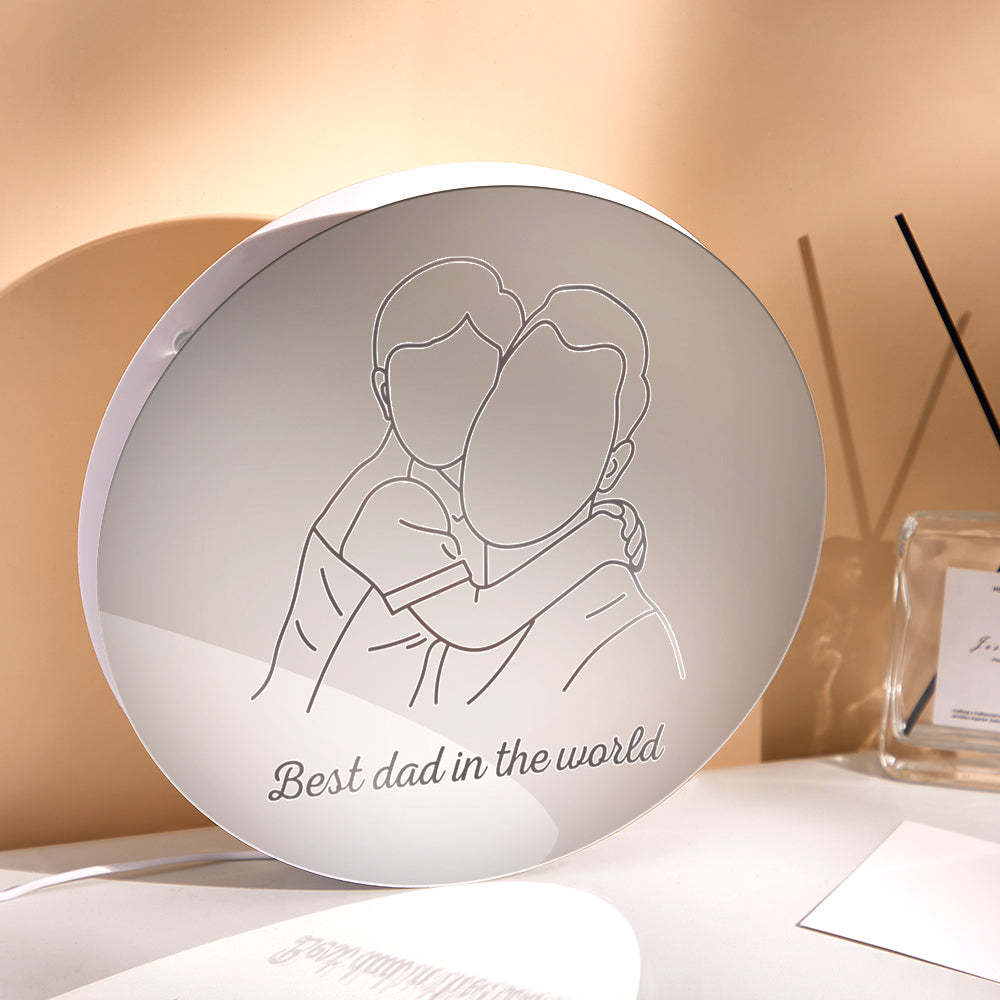 Personalized Photo Round Mirror Colorful Lamp Line Drawing Led Night Light Exquisite Home Gifts - auphotoblanket