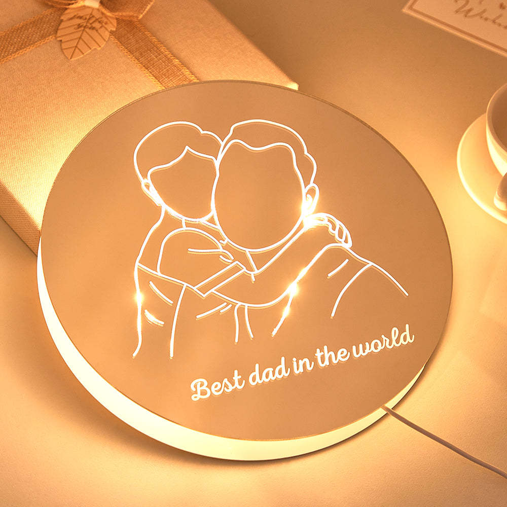 Personalized Photo Round Mirror Colorful Lamp Line Drawing Led Night Light Exquisite Home Gifts - auphotoblanket