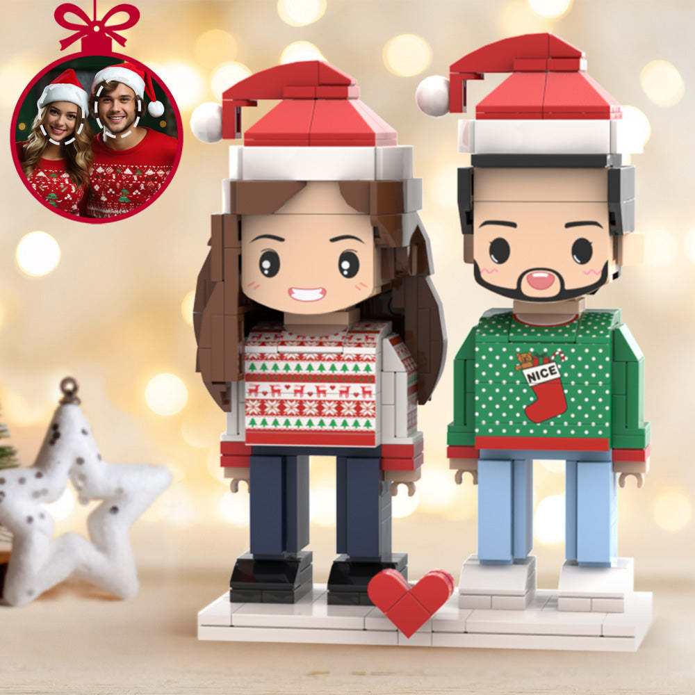 Christmas Dress Brick Figures Custom Head 2 People Cute Brick Figures Small Particle Block Toy - auphotoblanket