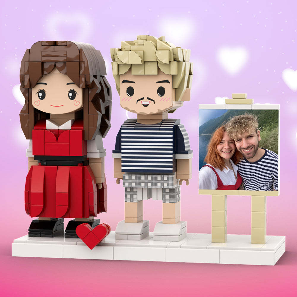 Full Body Customizable 2 People Photo Frame Custom Cute Brick Figures Small Particle Block - auphotoblanket