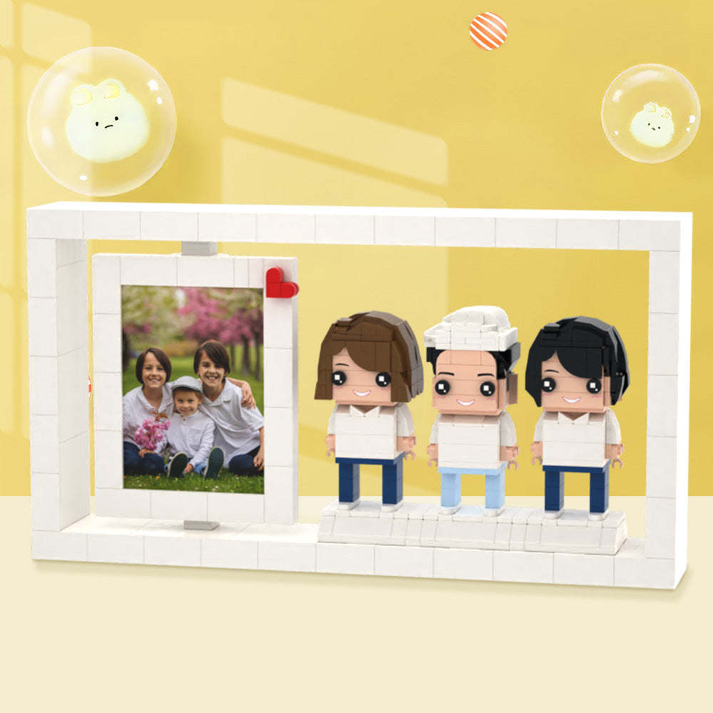 Gifts for Kids Creative Children's Growth Record Photo Frame Full Body Customizable 3 People Custom Brick Figures Photo Frame - auphotoblanket