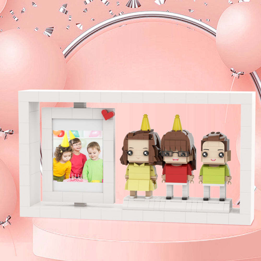 Birthday Gifts for Kids Creative Children's Growth Record Photo Frame Full Body Customizable 3 People Custom Brick Figures Photo Frame - auphotoblanket