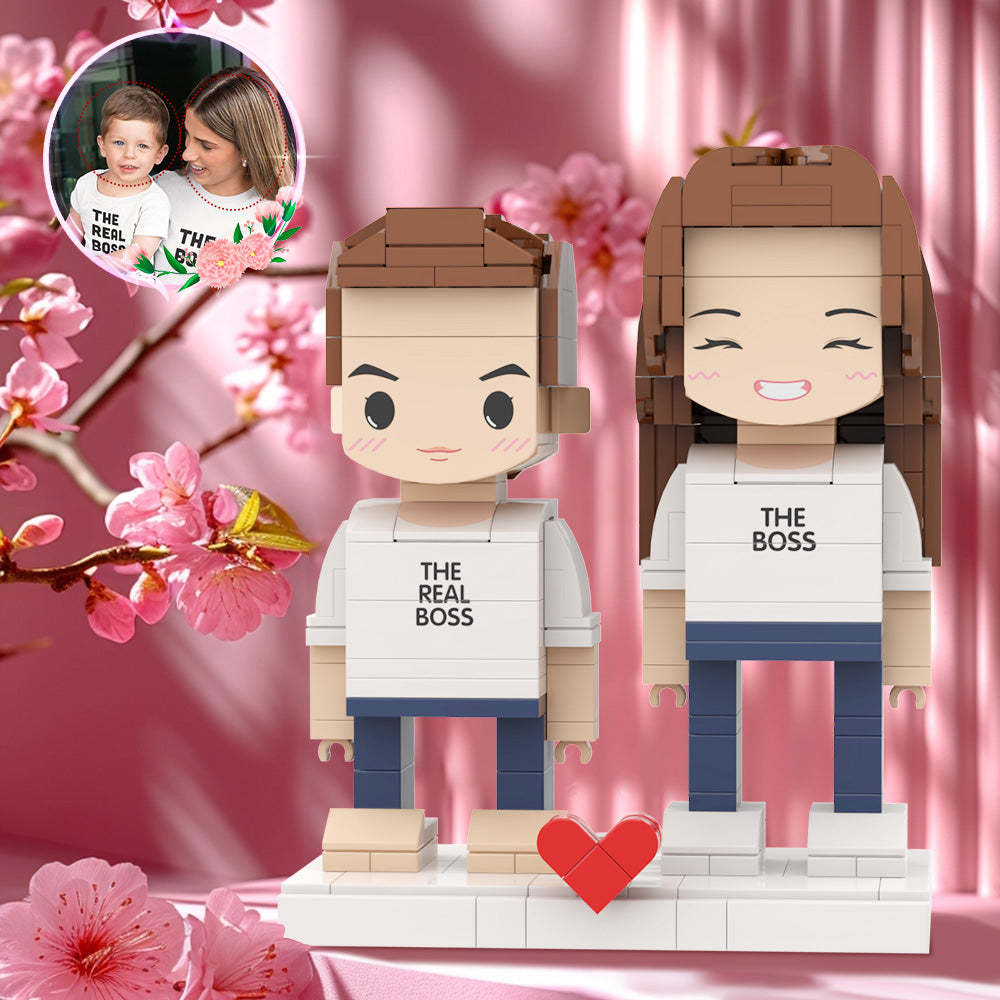 Mother's Day Gift Matching Shirt Mom's Real Boss Personalized Head 2 People Custom Brick Figures For Mommy - auphotoblanket
