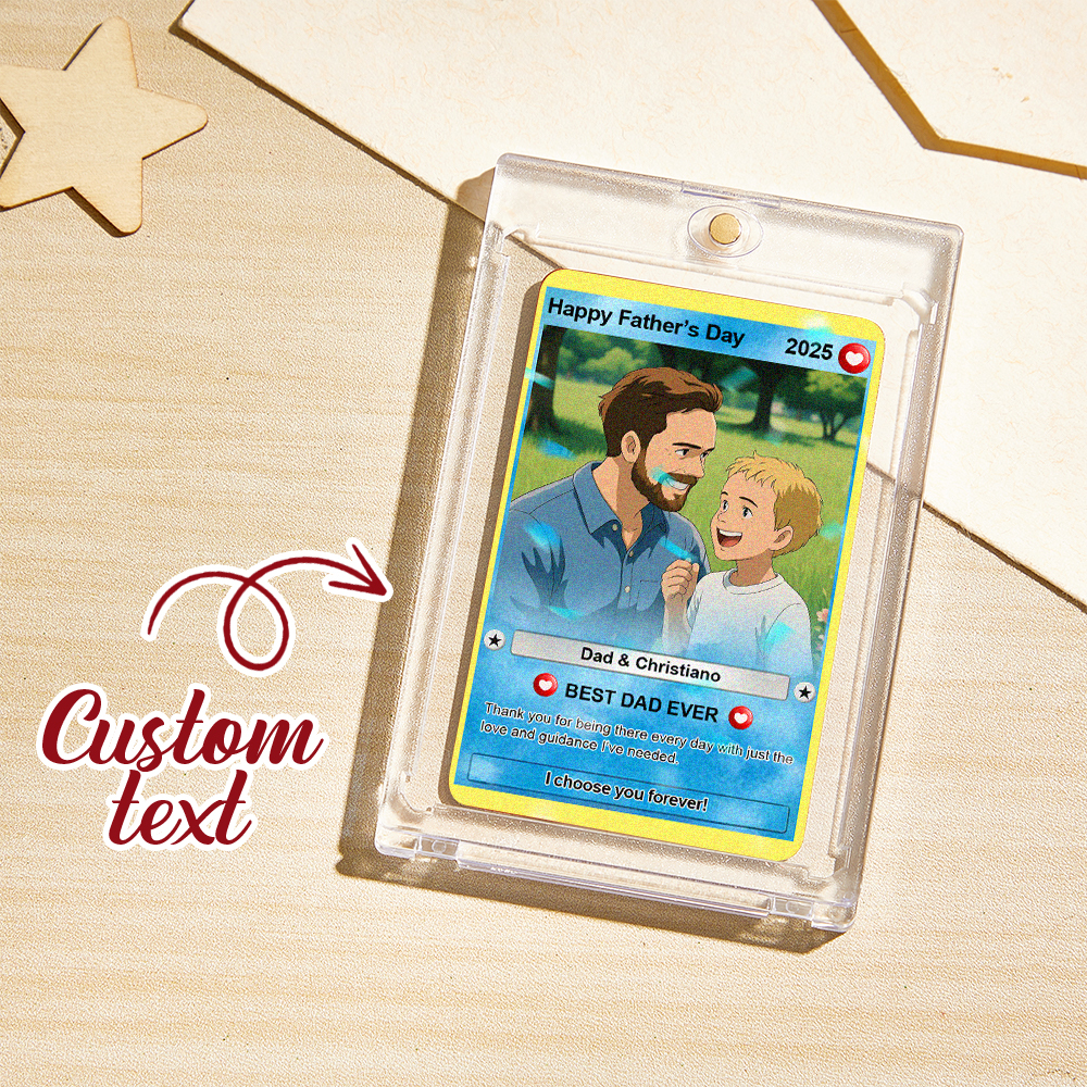 Personalized Father's Day Gift For Dad, Fathers Day Anime Card, Custom Photo Trading Anime Card, Gamer Dad Gift From Kids, Gift For Husband - auphotoblanket