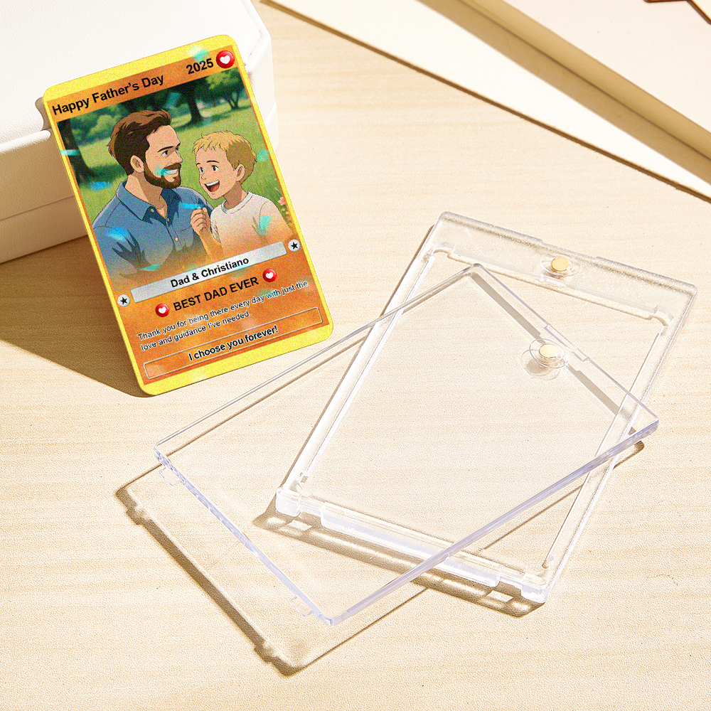Personalized Father's Day Gift For Dad, Fathers Day Anime Card, Custom Photo Trading Anime Card, Gamer Dad Gift From Kids, Gift For Husband - auphotoblanket