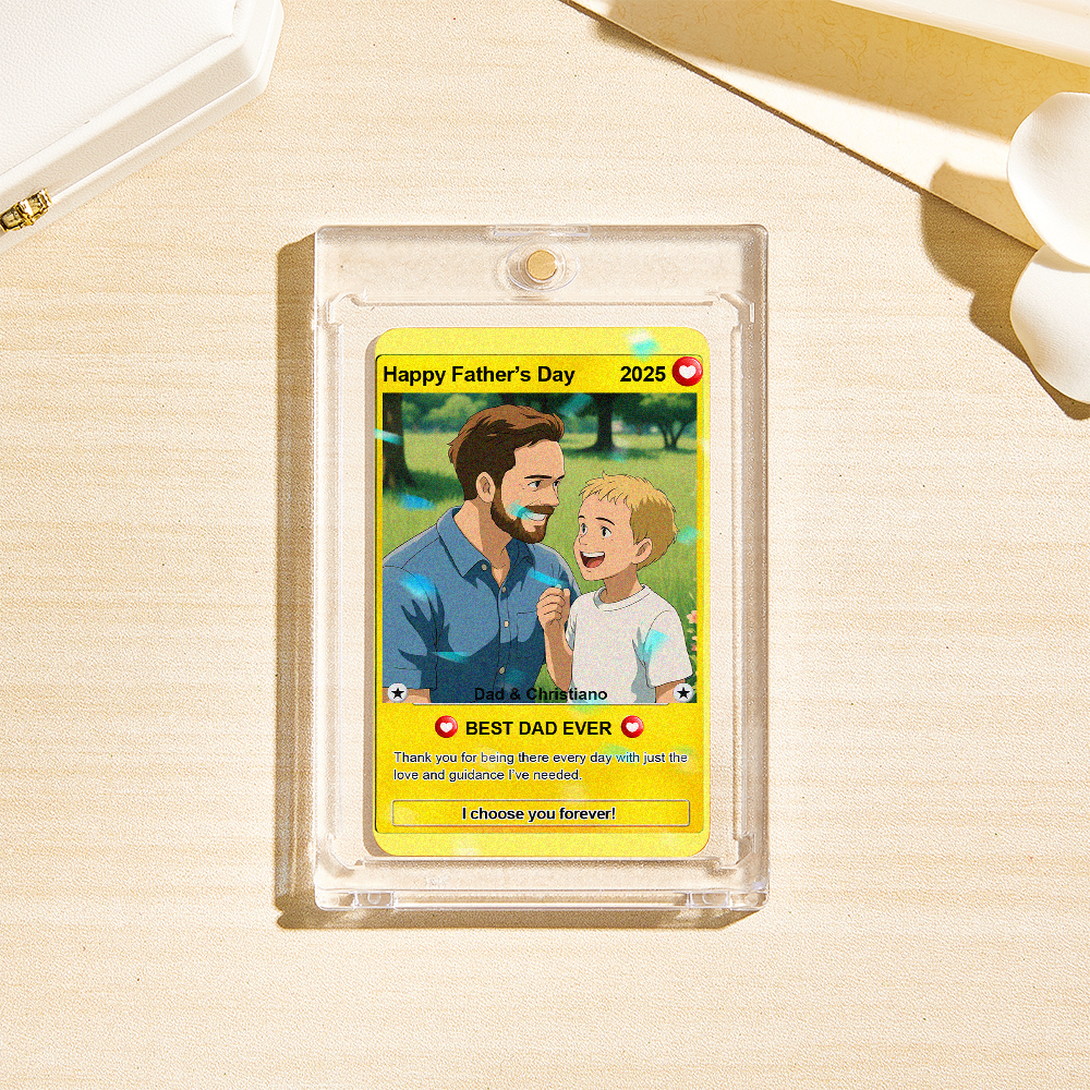 Personalized Father's Day Gift For Dad, Fathers Day Anime Card, Custom Photo Trading Anime Card, Gamer Dad Gift From Kids, Gift For Husband - auphotoblanket