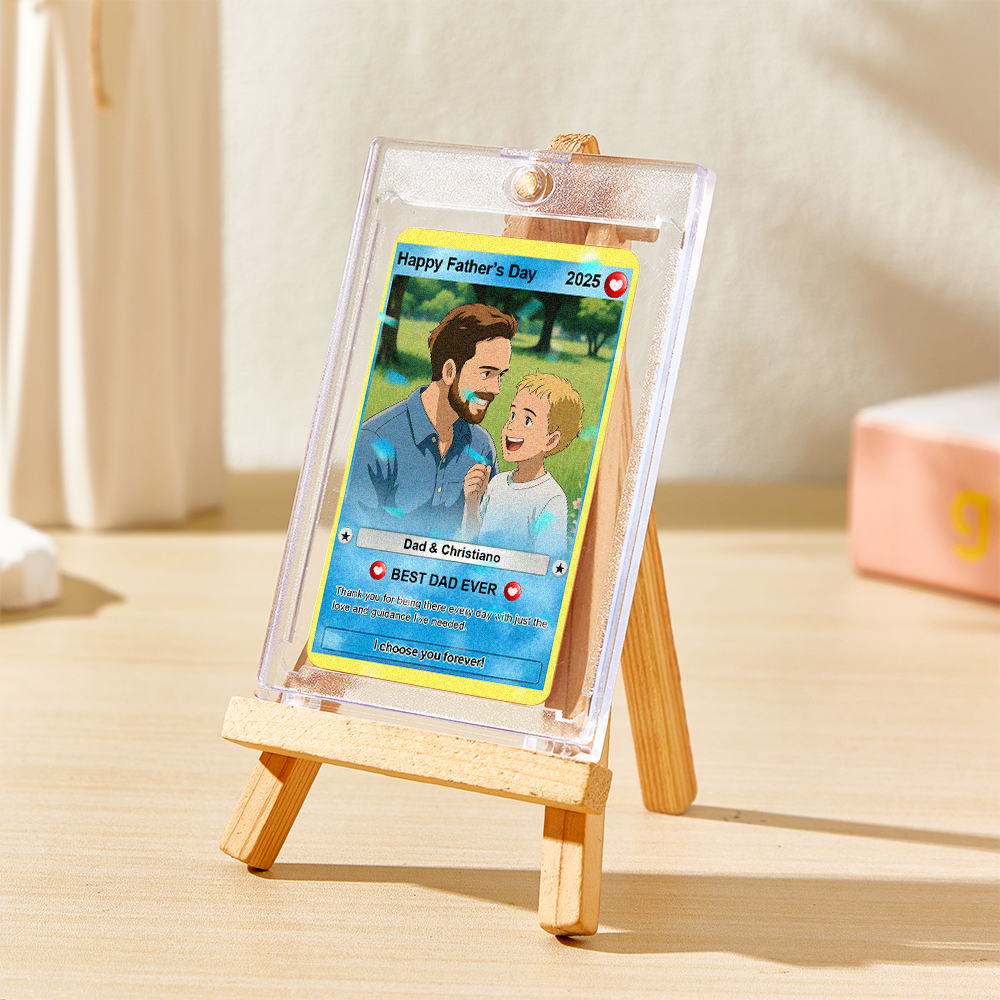 Personalized Father's Day Gift For Dad, Fathers Day Anime Card, Custom Photo Trading Anime Card, Gamer Dad Gift From Kids, Gift For Husband - auphotoblanket
