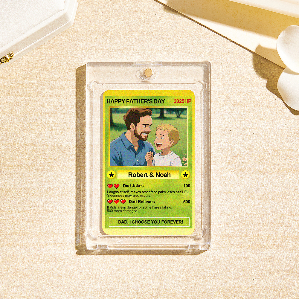 Personalized Father's Day Anime Card, Fathers Day Gift From Kids, Game Dad Gift, Custom Photo Trading Anime Card, Gamer Husband Gift,New Dad - auphotoblanket