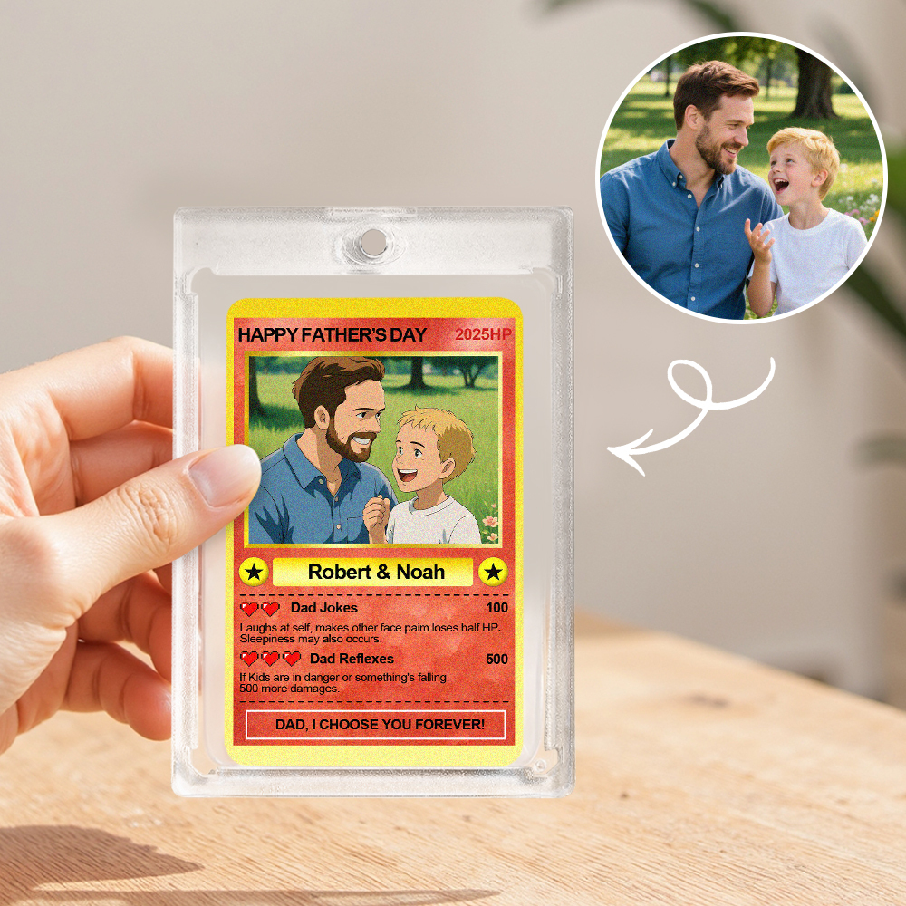 Personalized Father's Day Anime Card, Fathers Day Gift From Kids, Game Dad Gift, Custom Photo Trading Anime Card, Gamer Husband Gift,New Dad - auphotoblanket