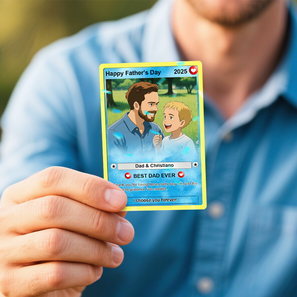 Personalized Father's Day Gift For Dad, Fathers Day Anime Card, Custom Photo Trading Anime Card, Gamer Dad Gift From Kids, Gift For Husband - auphotoblanket