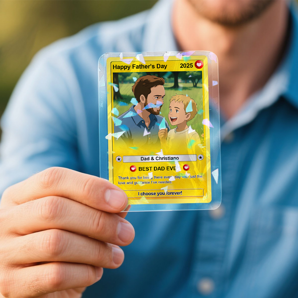 Personalized Father's Day Gift For Dad, Fathers Day Anime Card, Custom Photo Trading Anime Card, Gamer Dad Gift From Kids, Gift For Husband - auphotoblanket