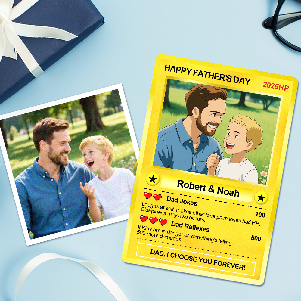 Personalized Father's Day Anime Card, Fathers Day Gift From Kids, Game Dad Gift, Custom Photo Trading Anime Card, Gamer Husband Gift,New Dad - auphotoblanket