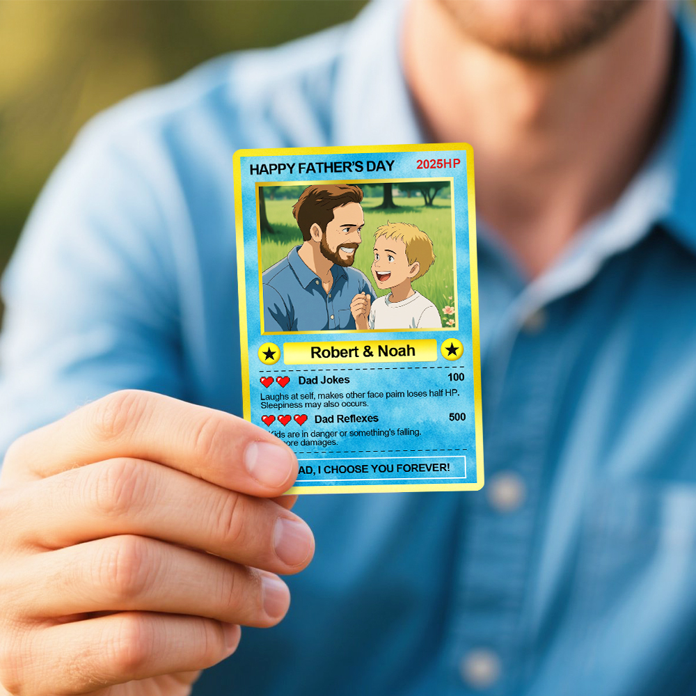 Personalized Father's Day Anime Card, Fathers Day Gift From Kids, Game Dad Gift, Custom Photo Trading Anime Card, Gamer Husband Gift,New Dad - auphotoblanket