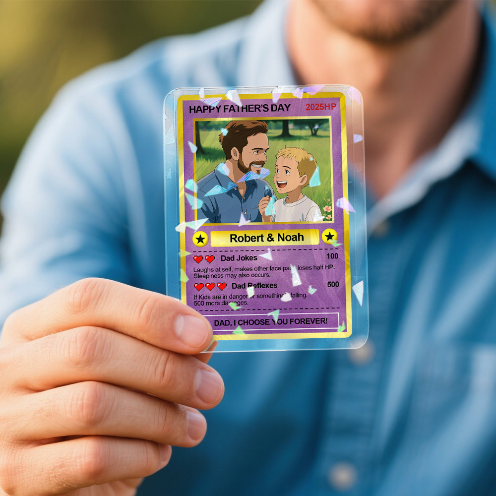 Personalized Father's Day Anime Card, Fathers Day Gift From Kids, Game Dad Gift, Custom Photo Trading Anime Card, Gamer Husband Gift,New Dad - auphotoblanket