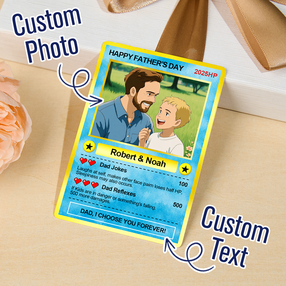 Personalized Father's Day Anime Card, Fathers Day Gift From Kids, Game Dad Gift, Custom Photo Trading Anime Card, Gamer Husband Gift,New Dad - auphotoblanket