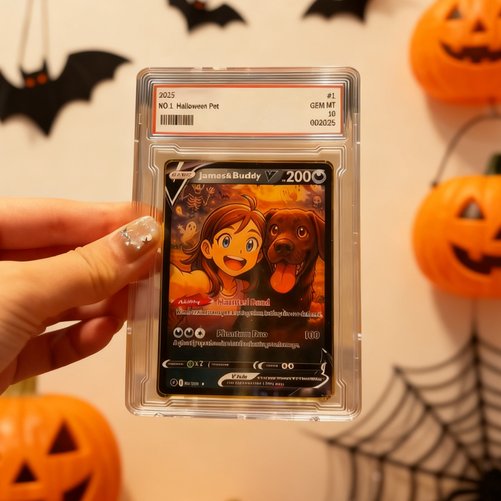 Custom Halloween Trading Card Turn Your Pet into a Spooky Poke Card Personalized Pet Halloween Gift - auphotoblanket