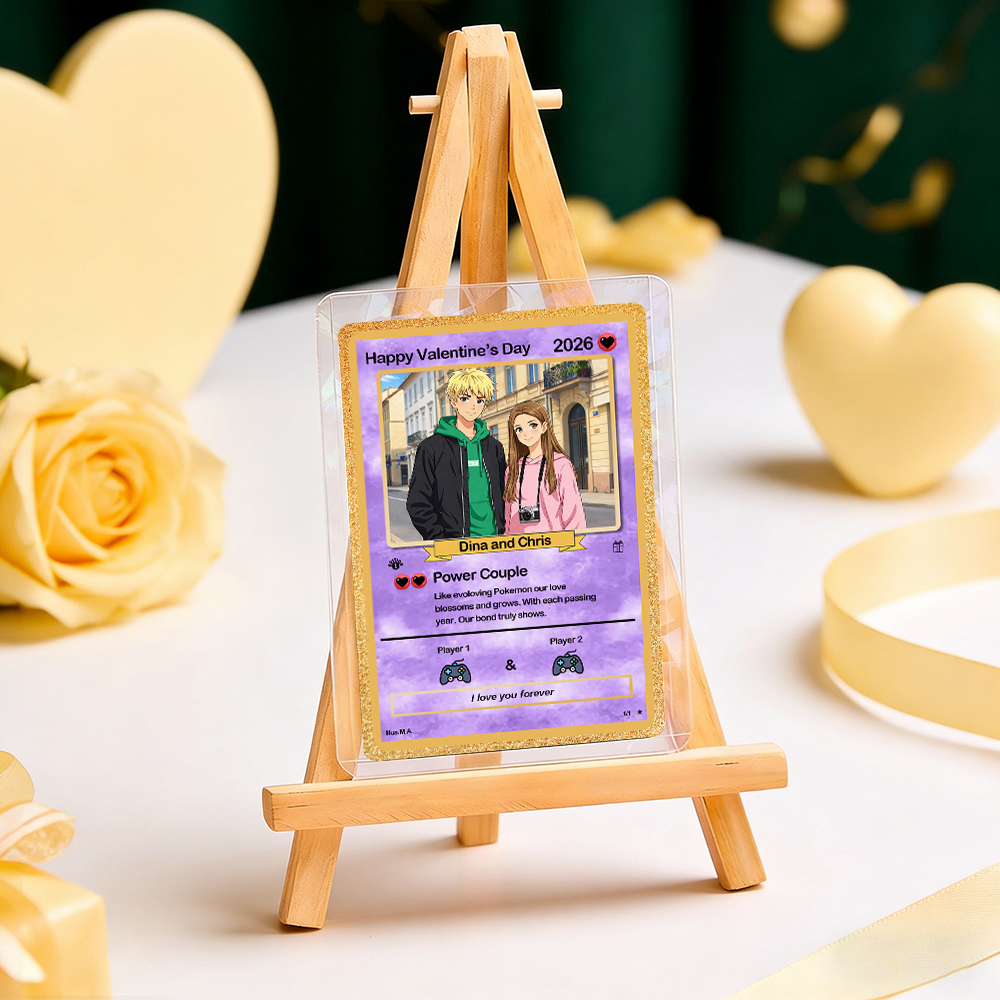 Personalized Valentine’s Day Power Couple Card, Custom Anniversary Card Couple Photo Anime Style, Best Valentine's Day Gift for Lover - auphotoblanket