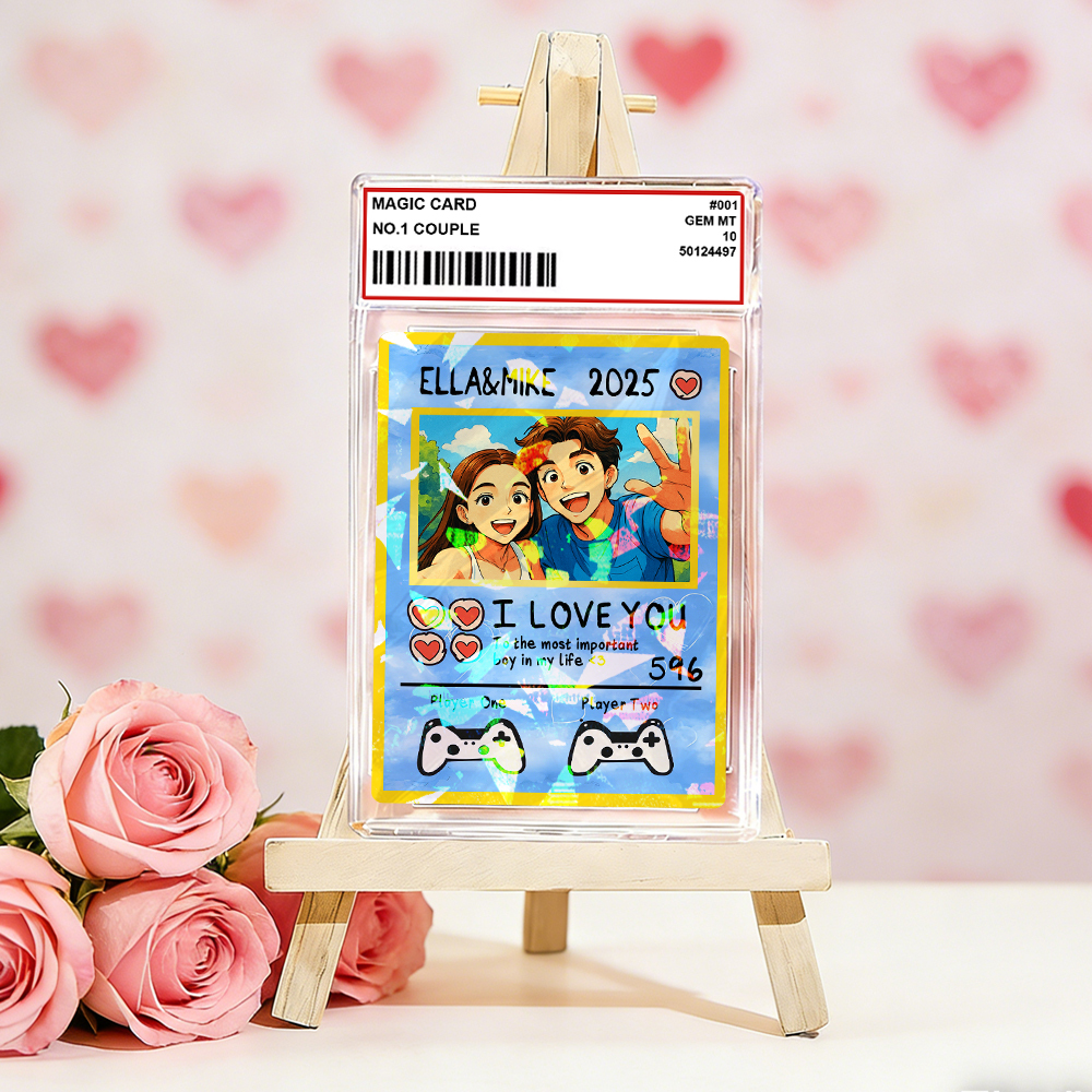 Personalized Valentine’s Day Power Couple Card, Custom Anniversary Card Couple Photo Anime Style, Best Valentine's Day Gift for Lover - auphotoblanket